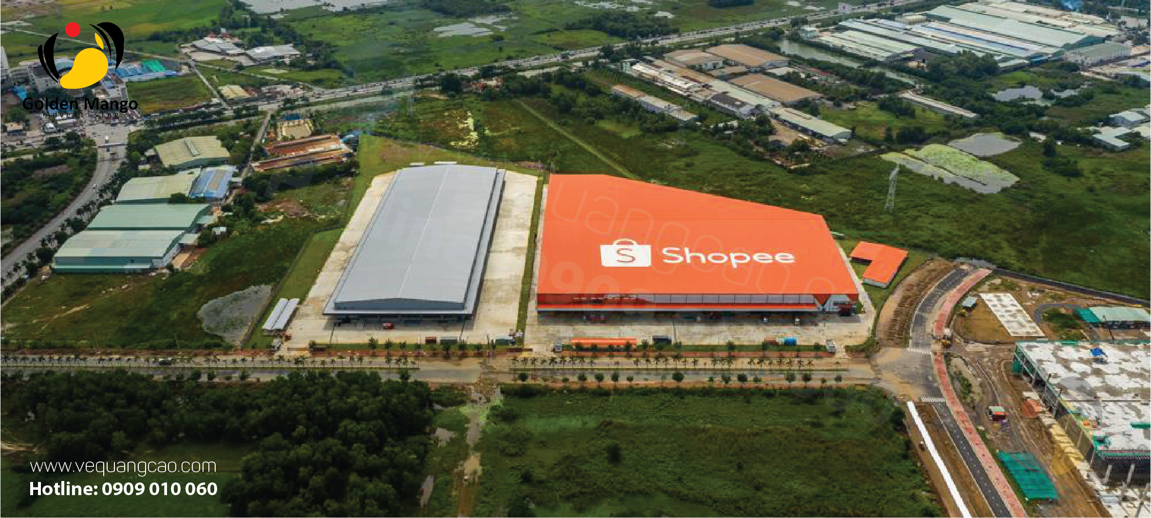 Logo Shopee trên mái tôn nhà xưởng